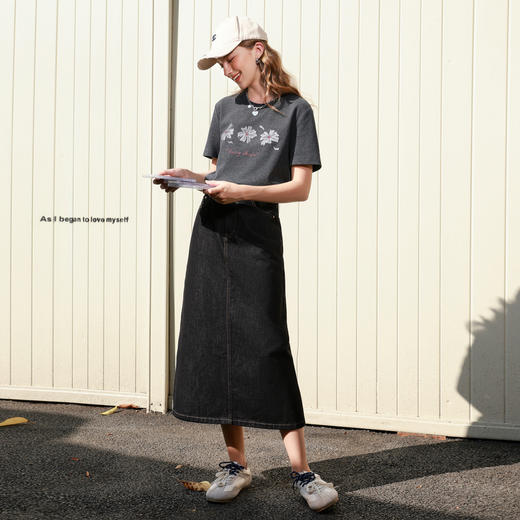 三彩2026春季新款简约复古牛仔裙半身裙高腰直筒裙长裙时尚M 商品图3