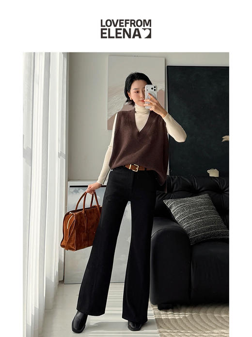 四面弹加绒 气质高腰阔腿喇叭裤 商品图2