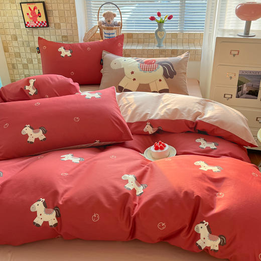 【品牌直发】加倍生活  新款新年小马ins风全棉纯棉四件套三件套 马年限定系列 春节新年焕新季 商品图4