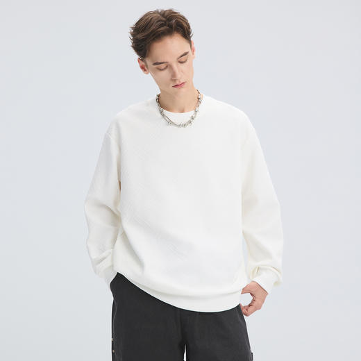 gxgjeans 男装【肌理感】25秋冬款男士圆领卫衣时尚百搭校园内搭加绒打底衫K&C 商品图2