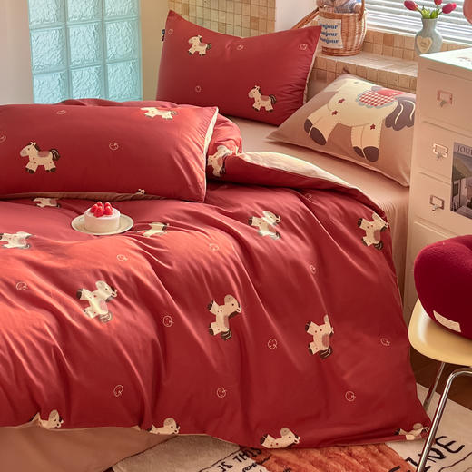 【品牌直发】加倍生活  新款新年小马ins风全棉纯棉四件套三件套 马年限定系列 春节新年焕新季 商品图5