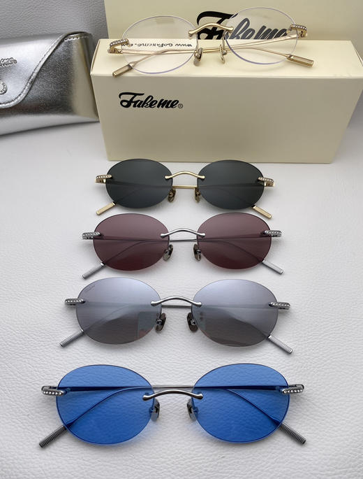 超轻纯钛无框复古圆形时尚太阳镜 光学眼镜 商品图0