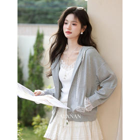 鹿向南「琢磨不透」灰色长袖卫衣女春季新款时尚修身外搭开衫上衣