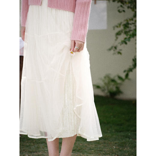 鹿向南「暖光曳步」杏色轻薄a字半身裙女春新款宽松显瘦高腰纱裙 商品图3