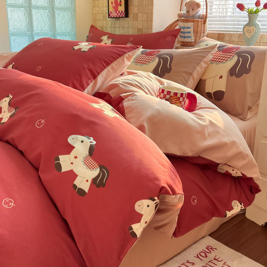【品牌直发】加倍生活  新款新年小马ins风全棉纯棉四件套三件套 马年限定系列 春节新年焕新季 商品图6