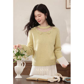 鹿向南「软穗织念」秋冬韩系圆领针织衫套头毛衣显瘦气质上衣女