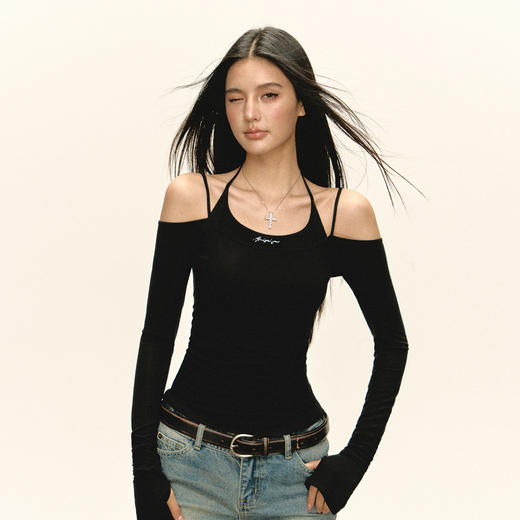 Ariseism 美式复古高级感假两件长袖t恤女春季新款修身上衣 商品图2