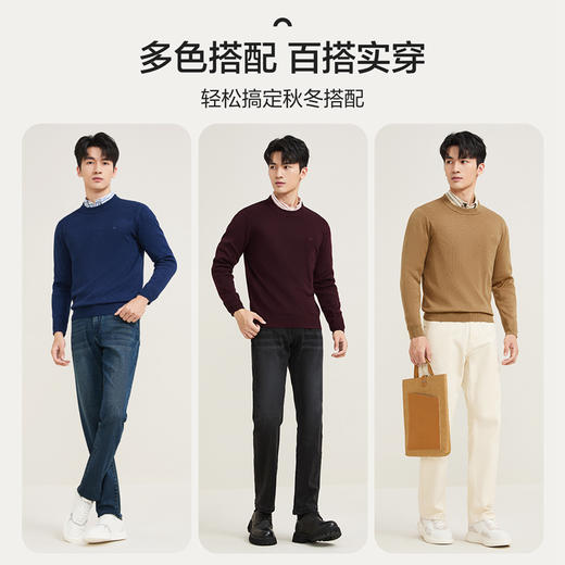 【含羊毛/可机洗/抗静电】柒牌男装毛衫2025秋冬新款圆领针织衫129Y70570 商品图4