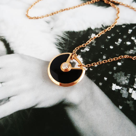 【95新】Cartier卡地亚Amulette de Cartier项链B3047200玫瑰金镶钻黑玛瑙护身符项链链长约41cm，吊坠直径12mm女士 060126AK19 商品图3