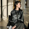 三彩2026新款复古黑白格纹针织披肩外搭皮扣氛围感廓形流苏斗篷女 商品缩略图1