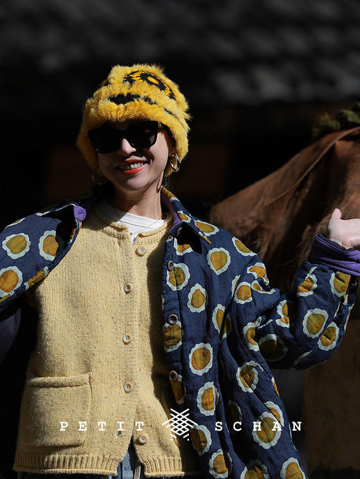 Petit Schan小闪 CLO#1028 Fried eggs 煎鸡蛋 高支苎麻印花绵羊毛厚外套 商品图1