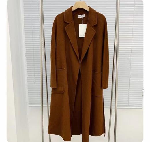 F011394焦糖色水波纹三十而已顾佳同款纯羊绒双面呢大衣女中长款外套 商品图0
