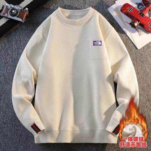 F011383男女同款紫标logo休闲百搭加绒圆领毛衣 商品图4