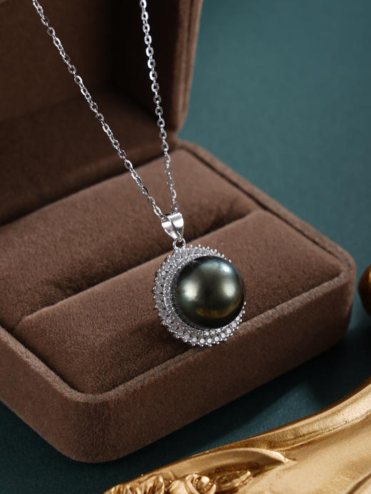 子佩集【玄华凝香】银S925珍珠惜王妃套链【HJYDZ009】12mm珠圆环黑珠2601 商品图7