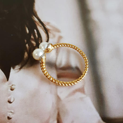 【天然正品】AU750黄金镶钻镶天然近完美约5.2MM珍珠开口戒指16号（开口戒）251225TJ06 商品图4