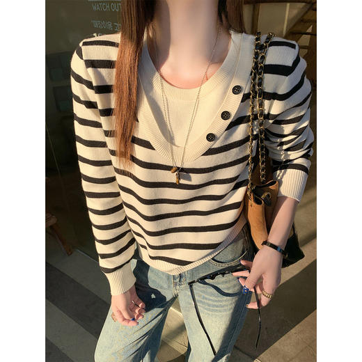 <曾小咸推荐>现货秒杀 ！微信超特价！韩系假两件条纹针织衫 日常159.99 立减80 秒杀79.99！！ 商品图2