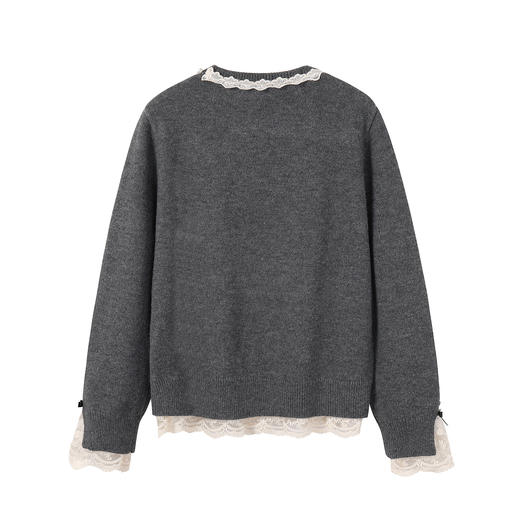 奢姿大码女装2026春季时尚蕾丝设计圆领针织衫胖妹妹气质减龄上衣9854670713 商品图1