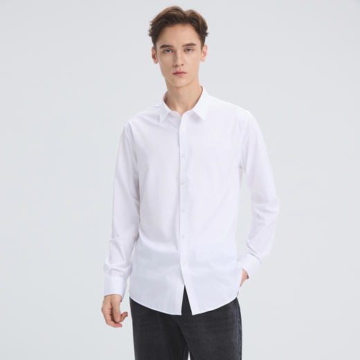 gxgjeans 男装25春款纯色翻领长袖衬衫商务休闲简约易打理无痕压胶男士上衣K&C 商品图8