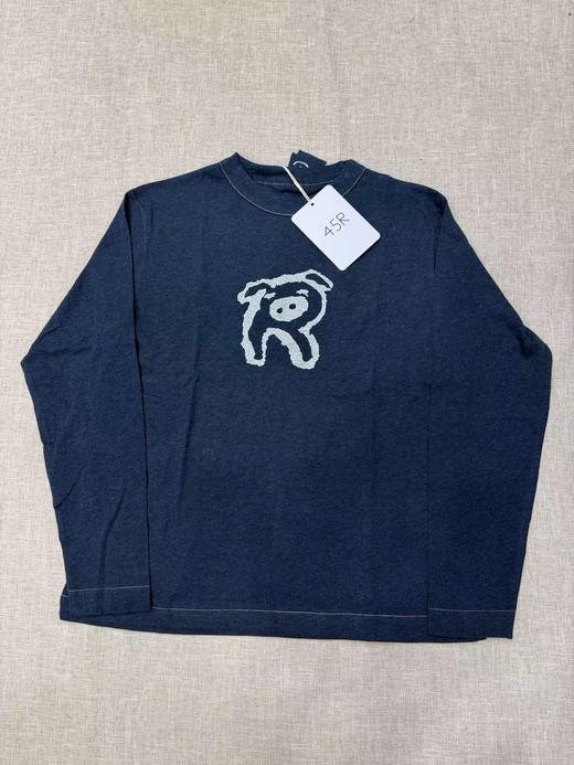 F011344竹节棉蓝染可爱小猪印花长袖T恤男女同款 商品图5