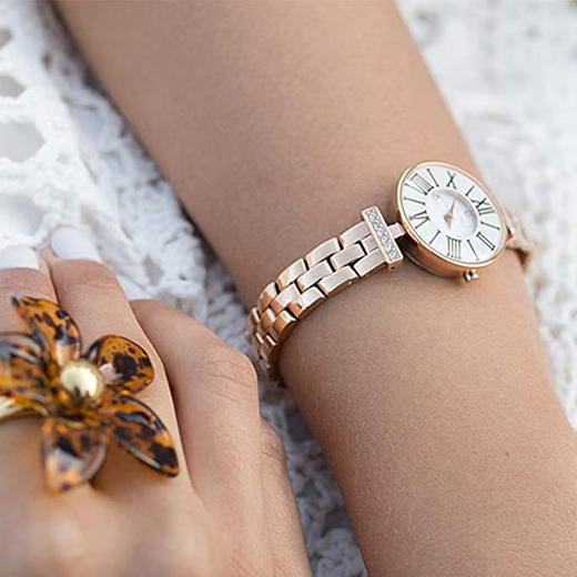 follifollie手表真皮罗马刻度闪亮圈口复古经典系列石英生活防水女表表盘直径22mm 商品图1