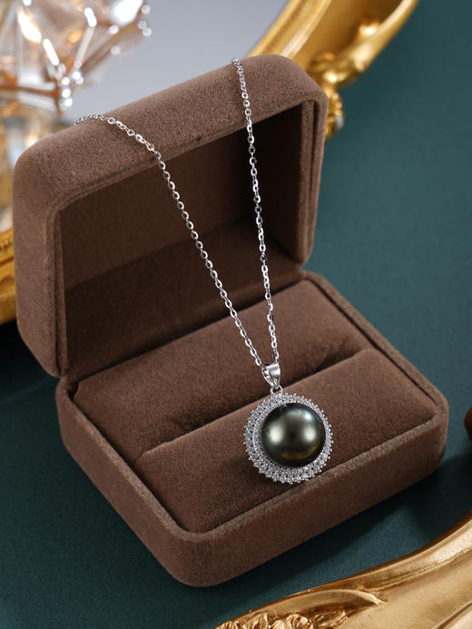 子佩集【玄华凝香】银S925珍珠惜王妃套链【HJYDZ009】12mm珠圆环黑珠2601 商品图9