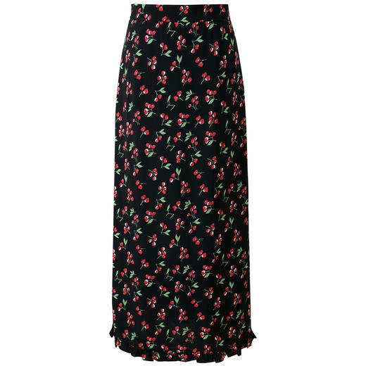 三彩2026春季新款樱桃半身裙高腰直筒裙木耳边长裙优雅M 商品图4