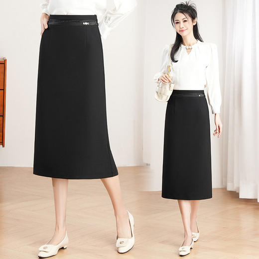 「自」全新升级【铂金会员128/天猫169/差价41】(12819)洛诗琳气质开叉半身裙2026春季新款通勤显瘦中长直筒裙女 商品图3