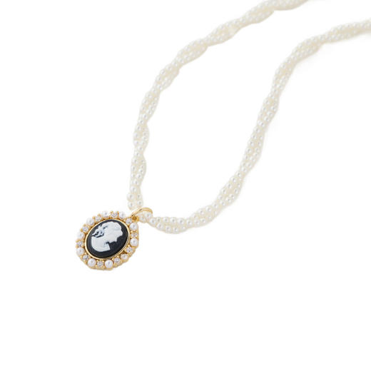 三彩2026新款浮雕肖像吊坠项链法式复古双层珍珠链艺术vintage 商品图1