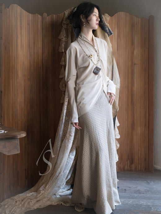 Cortana 米色NUNA肌理格纹羊毛垂坠连衣裙 商品图4