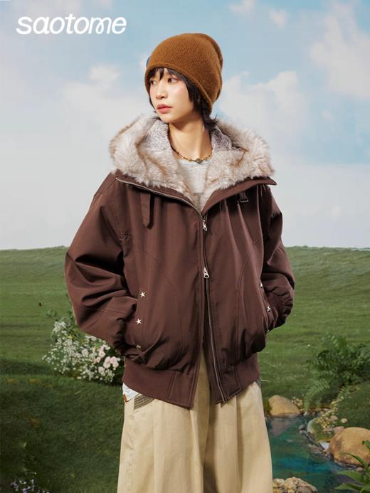 早乙女惠子saotome/STMWT130345/毛领连帽棉服短夹克 商品图2