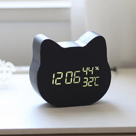 可爱卡通电子闹钟电子温度时间显示LED座钟 黑猫 小肥啾