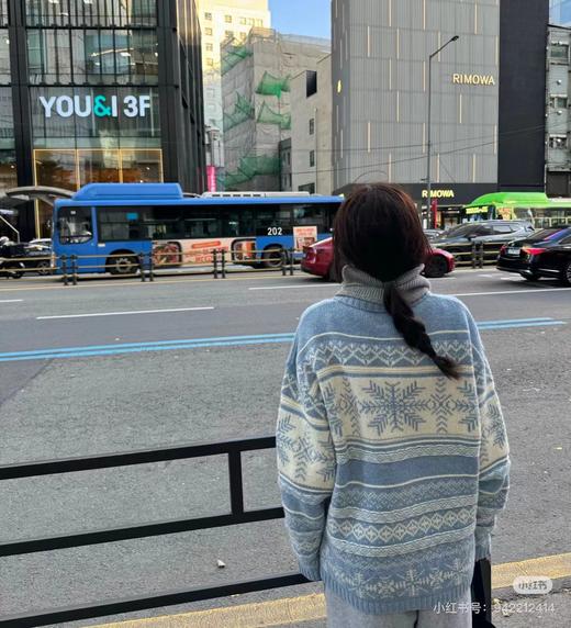 F011305女士雪花提花撞色费尔岛针织纽扣开衫外套 商品图8