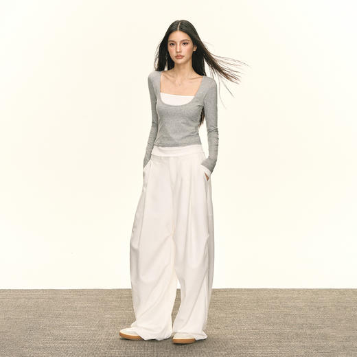 Ariseism 美式复古高级感假两件长袖女春季新款修身打底上衣 商品图3