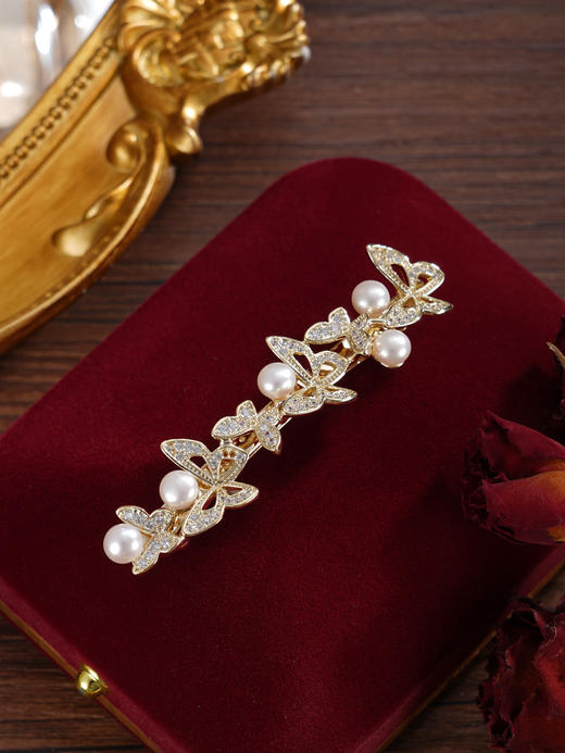 子佩集【翩然蝶舞】珍珠惜王妃发夹【HBFJ035】5mm珠镀金蝴蝶2601 商品图3