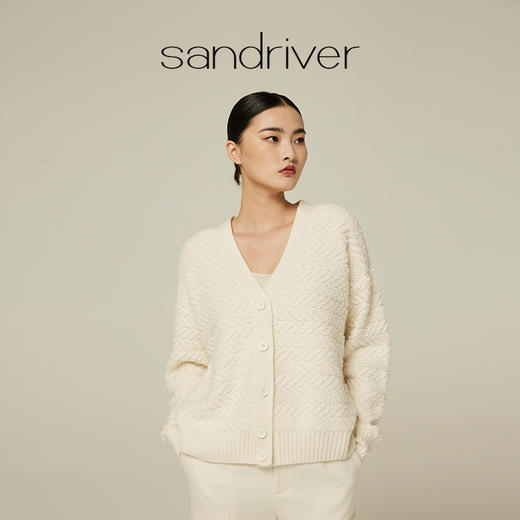 V领提花羊绒长袖开衫  SJF94W172K 商品图0