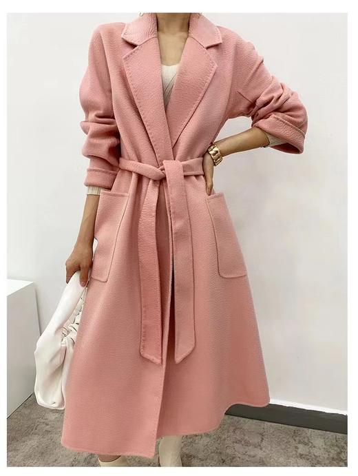 F011391冬季新款粉色羊绒双面呢子大衣女长款外套 商品图2