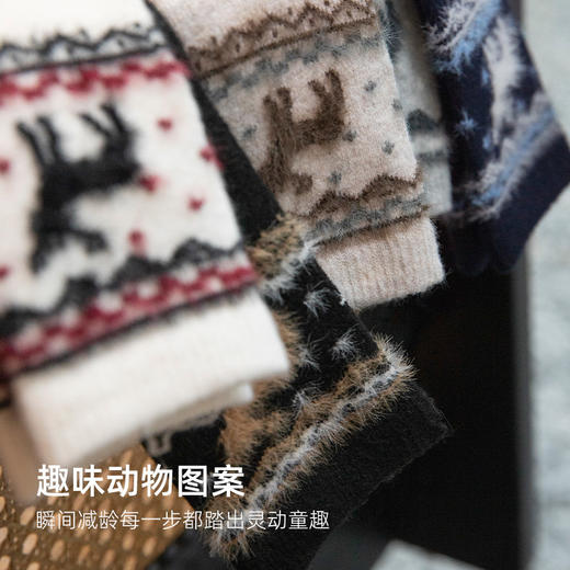 靴下物日系灰色中筒袜女秋冬加厚保暖堆堆袜巴恩风小鹿植绒费尔岛 商品图1