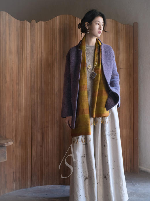 Jai 紫式部/朽叶落/红枫色羊驼毛针织邮递员外套 商品图4