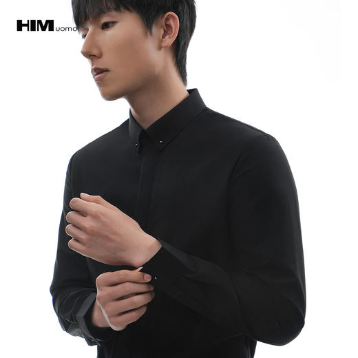 HIM漢崇【商场同款】舒适精纺商务修身长袖衬衫男金属装饰四合扣 商品图0
