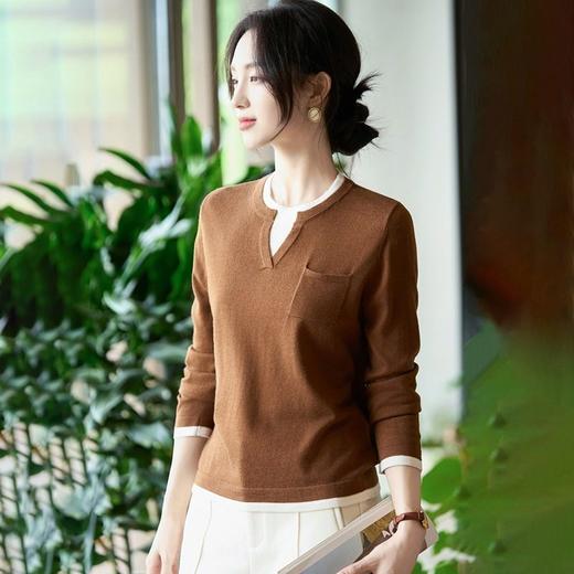 「自」全新升级【铂金会员183/天猫239/差价56】(13256)洛诗琳精纺羊毛撞色针织衫上衣2026春季假两件百搭打底上衣 商品图3
