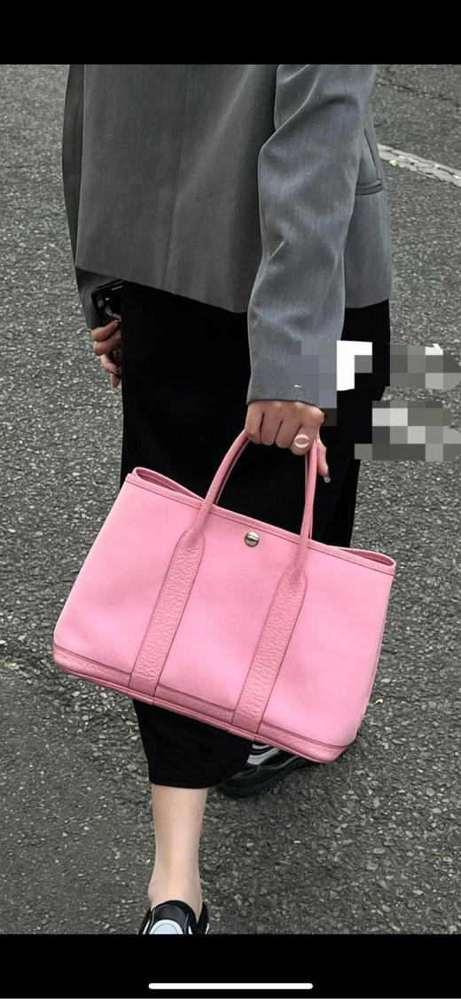 爱马仕 花园 30 粉色 帆布拼皮 手提包 商品图2