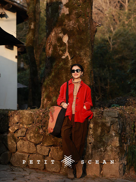 Petit Schan小闪 CLO#1027 Feel an instant connection 一见如故 棉混纺平绒皱感抽绳松紧腰萝卜裤 商品图3