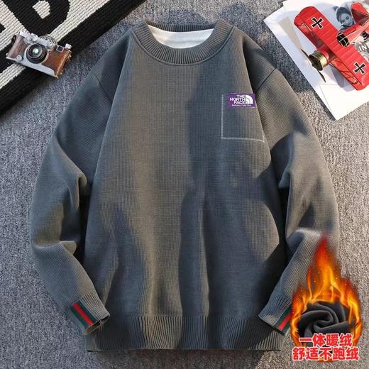 F011383男女同款紫标logo休闲百搭加绒圆领毛衣 商品图0