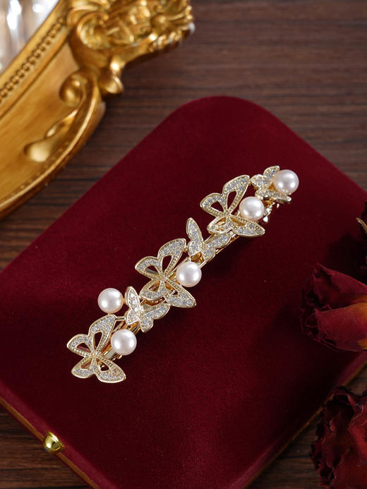 子佩集【翩然蝶舞】珍珠惜王妃发夹【HBFJ035】5mm珠镀金蝴蝶2601 商品图5