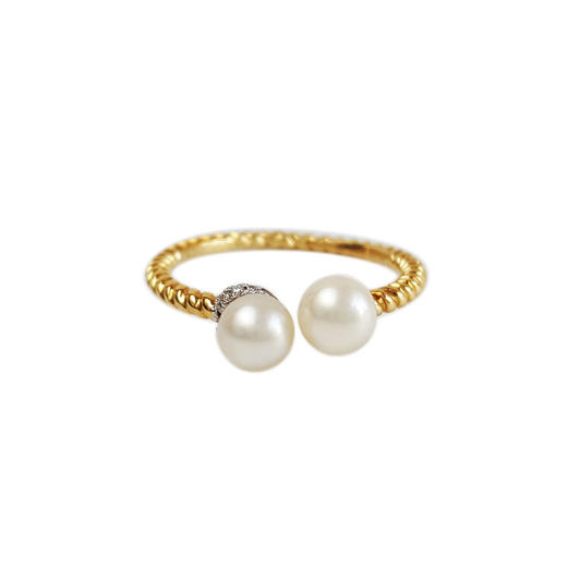 【天然正品】AU750黄金镶钻镶天然近完美约5.2MM珍珠开口戒指16号（开口戒）251225TJ06 商品图0