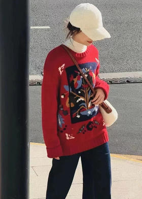 极限亏清 独家圆正 小禾 福寿三多 艺术刺绣 重磅合股羊毛 套头针织