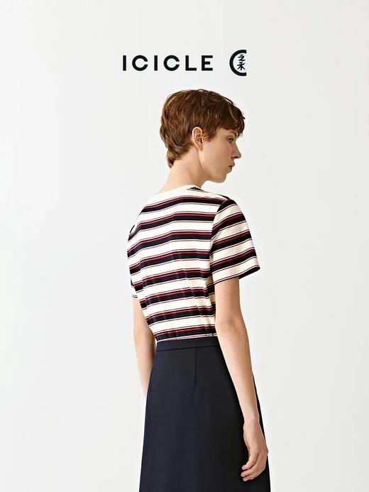 F011343新年系列女装2026春季新款全棉高克重条纹针织布刺绣T恤 商品图4