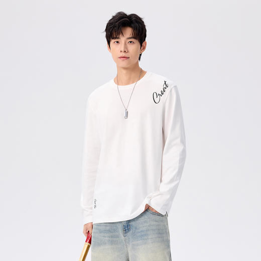 gxgjeans 男装【棉100%】字母印花男士长袖T恤25秋款舒适百搭打底衫上衣K&C 商品图2