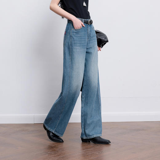 【100棉】三彩2026春季新款休闲牛仔裤宽松阔腿裤长裤复古M 商品图3