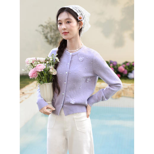 鹿向南「芋泥奶酪」温柔风紫色长袖针织开衫女春季新款巨好看上衣 商品图3